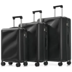 FURNIinspire Bag And Luggage Sets Travel Luggage Set Suitcase Set, 3 Piece Hard Shell Suitcases, Lightweight Suitcase, Black, 11.4"*20.1"*29.1" -HV GUEST 3f8964b4 6439 411f 8b9a d399e4ef08e2