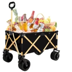 FURNIinspire Outdoor Serving Carts Aluminum Alloy Folding Wagon Utility Beach Wagon Cart For Sand With Big Wheels, Black, 38"*21.5"*34.5" -HV GUEST 3fd105b7 08df 40a6 b090 b07db44c6707