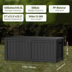 FURNIinspire Deck Boxes, 120 Gallon Waterproof Deck Box Lockable Storage Container For Patio Furniture, Garden Tools, Black, 54.3"*26.5"*24.2" -HV GUEST 4377bdab 4d5b 4e65 b164 f56d9f895a14