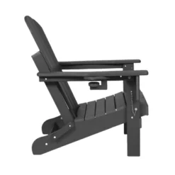 FURNIinspire Patio Accent Chairs Folding Adirondack Chair, Outdoor Adirondack Chair With Cup Holder, Wood Texture Folding Chair, Gray, 32"*29"*36" -HV GUEST 45bb3275 8806 4038 94d8 b5af155db79a