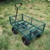FURNIinspire Wheelbarrows And Lawn Carts Solid Wheels Tools Cart Wagon Cart, Metal Lawn Cart For Picnic, Shopping, Green, 37“*19"*45"