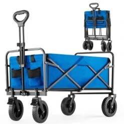 FURNIinspire Wheelbarrows And Lawn Carts Collapsible Folding Wagon Car, Heavy Duty Utility Wagon With All-Terrain Wheels, Blue, 20"*34.6"*39" -HV GUEST 493bf6ec 4b2a 4fa7 a4a6 5a54d024d1c0
