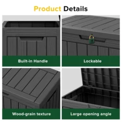 FURNIinspire Deck Boxes, 45 Gallon Portable Storage Box With Waterproof And Weather-resistant For Furniture Garden Tools, Black, 30.7"*17.1"*22" -HV GUEST 4a06914a 25c8 49ec ae5c 516997777cd1