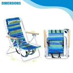FURNIinspire Outdoor Portable Chair 4 Position Reclining With Cup Holder For Outdoor Relaxation, Blue Green Stripes, 23"*21.7"*31.5" -HV GUEST 4bff3617 5ddb 47d6 9d2b e23b673bf67d