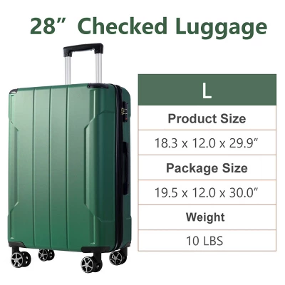 FURNIinspire Luggage 28 Inch Hardshell Suitcase, Checked Luggage, Lightweight Suitcases With Wheels For Travel, Business, Green, 12"*18.3"*29.9" 4 FURNIinspire Luggage 28 Inch Hardshell Suitcase, Checked Luggage, Lightweight Suitcases With Wheels For Travel, Business, Green, 12"*18.3"*29.9" - Image 2