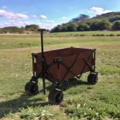 FURNIinspire Wheelbarrows And Lawn Carts Utility Park Garden Cart, Heavy Duty Garden Cart Folding Camping Cart, Brown, 37.8"*21.65"*34.33"