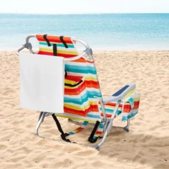 FURNIinspire Outdoor Portable Chair Lightweight With Adjustable Back And Storage Pockets For Outdoor Fun, Rainbow Stripes, 24.8"*25.6"*32.28" -HV GUEST 4eefe07f aa10 4633 9e41 68384375eb26
