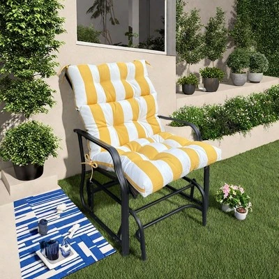 FURNIinspire Outdoor Seat Cushions 2 Pcs Set High Back Patio Chair Cushions, Yellow And White Stripes Seat Cushion, Multicolored, 44"*22"*4" 3 FURNIinspire Outdoor Seat Cushions 2 Pcs Set High Back Patio Chair Cushions, Yellow And White Stripes Seat Cushion, Multicolored, 44"*22"*4"