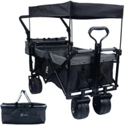 FURNIinspire Outdoor Serving Carts Collapsible Wagon Foldable With Removable Canopy Wheels For All-Terrain Brake For Camping, Black, 35.4"*19.7"*44.5" -HV GUEST 51072581 34ac 4ea6 a702 5cd779d436d2