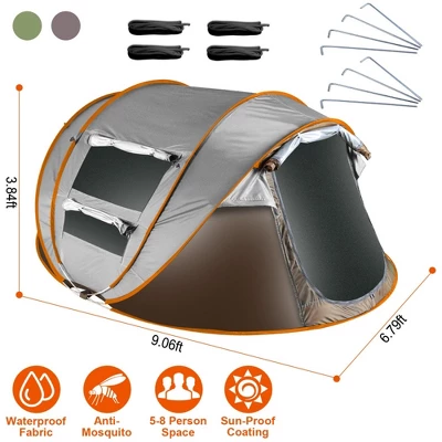 FURNIinspire Camping Tents 5-8 Person Pop Up Tent For Outdoor Hiking, Beach, Sun Shelter With Mosquito Net Windows, Gray, 108.72"*81.48"*45.6" 4 FURNIinspire Camping Tents 5-8 Person Pop Up Tent For Outdoor Hiking, Beach, Sun Shelter With Mosquito Net Windows, Gray, 108.72"*81.48"*45.6" - Image 2
