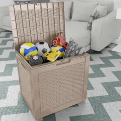 FURNIinspire Deck Boxes 2pcs 30 Gallon Deck Box, Outdoor Wicker Storage Deck Box For Patio Furniture, Garden Tools, Light Brown, 21“*22”*17“ -HV GUEST 5315cb1e d034 4a88 bc90 cf412416b61e