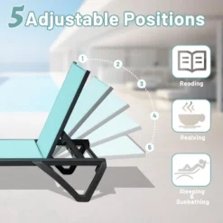FURNIinspire Patio Chaise Lounges Patio 2 Sunbathing Chairs And 1 Table For Beach Yard Poolside, Adjustable Outdoor Chair, Green, 64.41"*26.69"*35.43" -HV GUEST 53d4aeee 7e39 42fc bb2a 870af34d226f