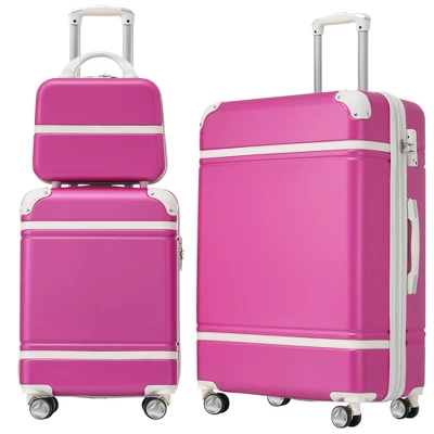 FURNIinspire Bag And Luggage Sets Luggage Sets 3 Pieces Luggage And Cosmetic Case Spinner Suitcase With TSA Lock Lightweight, Pink, 20" 24"" 3 FURNIinspire Bag And Luggage Sets Luggage Sets 3 Pieces Luggage And Cosmetic Case Spinner Suitcase With TSA Lock Lightweight, Pink, 20" 24""