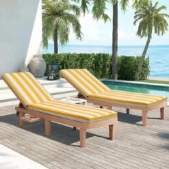 FURNIinspire Outdoor Seat Cushions 2pcs Outdoor Cushion Set Replacement, Yellow And White Stripes Seat Cushion, Multicolored, 74.4"*22.05"*2.8" -HV GUEST 54e3aada 42c0 4442 aa2f 063feccc8c48
