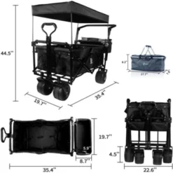 FURNIinspire Outdoor Serving Carts Collapsible Wagon 140L Wagons Carts Foldable With Removable Canopy Folding Wagon Cart, Black, 35.4"*19.7"*44.5" -HV GUEST 555510fd 5cbe 4519 a5cf effcaa6ca1eb