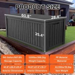 FURNIinspire Deck Boxes, 150 Gallon Outdoor Patio Storage Box With Large Storage Capacity For Furniture Garden Tools, Black, 54.3"*26.5"*28.7" -HV GUEST 5610b523 42da 4b96 8f6a d7fefdeefd36