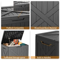 FURNIinspire Deck Boxes 32 Gallon Deck Box, Outdoor Storage Boxes, Storage Deck Box For Garden Tools, All Weather Use, Black, 17“*22”*21“ -HV GUEST 57b1634e e6c9 46f8 9c09 bef8b80aac3d