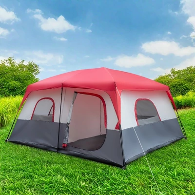 FURNIinspire Camping Tents Large Family Tent For Outdoors, Hiking, Picnic, Beach, Red And White Sun Shelter Tent, Multicolored, 169.2"*169.2"*82.6" 5 FURNIinspire Camping Tents Large Family Tent For Outdoors, Hiking, Picnic, Beach, Red And White Sun Shelter Tent, Multicolored, 169.2"*169.2"*82.6" - Image 3