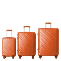 FURNIinspire Bag And Luggage Sets 3 Piece Textured Travel Luggage, Hard Suitcase Set With Wheels, Scratch-Resistant, Orange, 21.65"*13.19"*31.1" -HV GUEST 5cbcd8ab 15bb 4b31 8a86 eacc46fee79f