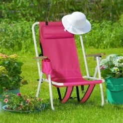 FURNIinspire Outdoor Portable Chair 4 Position Recline With Headrest And Backpack Straps For Outdoor Relaxation, Pink, 23"*21.7"*31.5" -HV GUEST 602b3742 657c 4ceb aee2 1e9efc4f39a0