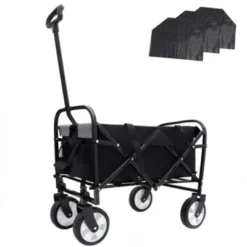FURNIinspire Outdoor Serving Carts Foldable Wagon Cart Beach Wagon Utility Wagon Grocery Cart 3pcs Plastic Liner Cover, Black, 25.98"*17.32"*37.4" -HV GUEST 631af65f 5786 4b9b 94cf abdad2bc9994