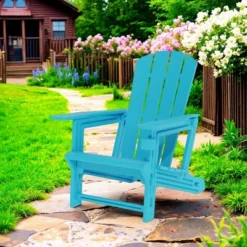 FURNIinspire Patio Accent Chairs Outdoor Folding Chairs Adirondack Chair, Portable Chair With Handles For Beach, Backyard, Blue, 31.4"*29.6"*36.4" -HV GUEST 63ab397d b86d 48dc 817c 2c9771c3cd1e