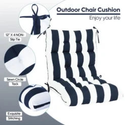 FURNIinspire Outdoor Seat Cushions Patio Chair Cushions Replacements, 2 Pcs Set High Back Seat Cushions, Blue Stripes, Multicolored, 45"*22"*4" -HV GUEST 63b34186 2c4b 4e96 b9aa 2582a2692a8b