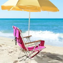 FURNIinspire Outdoor Portable Chair 4 Position Recline With Headrest And Backpack Straps For Outdoor Relaxation, Pink, 23"*21.7"*31.5" -HV GUEST 6514cd79 2444 42e0 9654 cc89a6ef3c0f