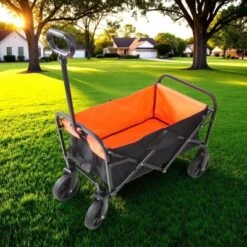 FURNIinspire Wheelbarrows And Lawn Carts Outdoor Mini Folding Wagon Garden Shopping Beach Cart, Lawn Cart With Handle, Black And Orange, 30“*15"*36" -HV GUEST 677f047e 7ef7 4e50 944c 3c8f675420ea