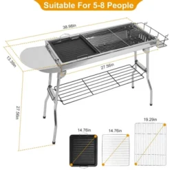 FURNIinspire Outdoor Grills, Griddles And Smokers Stainless Steel BBQ Grill Cooking Accessories For Camping, Picnics, Use, Silver, 30.3"*11.17"*7.5"