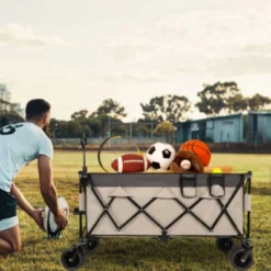 FURNIinspire Outdoor Serving Carts Heavy Duty Foldable Utility Wagon 480lbs Capacity Patented Ultra-Stable Frame, Khaki, 50.39"*25.98"*44.88" -HV GUEST 6bab61c5 984c 4622 af93 008d9a938b2e