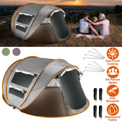 FURNIinspire Camping Tents 5-8 Person Pop Up Tent For Outdoor Hiking, Beach, Sun Shelter With Mosquito Net Windows, Gray, 108.72"*81.48"*45.6" 6 FURNIinspire Camping Tents 5-8 Person Pop Up Tent For Outdoor Hiking, Beach, Sun Shelter With Mosquito Net Windows, Gray, 108.72"*81.48"*45.6" - Image 4