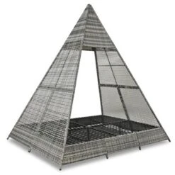 FURNIinspire Patio Chaise Lounges Patio Daybed With Cushions And Tent, Outdoor Wicker Sunbed For Backyard, Garden, Gray And Blue, 72.4“*90.5"*102.4" -HV GUEST 729563d1 6497 43b4 852b 9f7a6960a06f