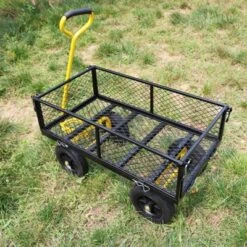 FURNIinspire Wheelbarrows And Lawn Carts Tools Cart Wagon Cart, Garden Cart Trucks With Solid Wheels And Yellow Handle, Black, 37“*19"*40" -HV GUEST 73b7a777 45c1 42d2 b965 cbe849cb1058
