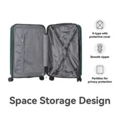 FURNIinspire Bag And Luggage Sets 3 Piece Travel Hard Shell Luggage, Lightweight Rolling Suitcases With Wheels, Green, 20.67"*11.61"*29.92"