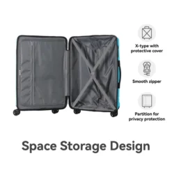 FURNIinspire Bag And Luggage Sets 3 Piece Textured Travel Luggage, Hard Suitcase Set With Wheels, Scratch-Resistant, Peacock Blue, 21.65"*13.19"*31.1"