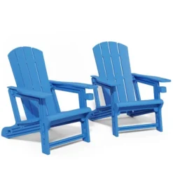 FURNIinspire Patio Accent Chairs Outdoor Folding 2PCS Chairs Adirondack Chair, Portable Chair With Handles For Backyard, Blue, 31.4"*29.6"*36.4"