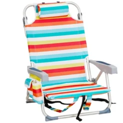 FURNIinspire Outdoor Portable Chair Lightweight With Adjustable Back And Storage Pockets For Outdoor Fun, Rainbow Stripes, 24.8"*25.6"*32.28" -HV GUEST 7975897a e3b2 4c25 8598 927718c78019