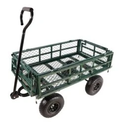 FURNIinspire Wheelbarrows And Lawn Carts Double Fence Utility Cart Wagon Cart Garden Cart, Ideal For Outdoor Activities, Green, 41“*20"*39"