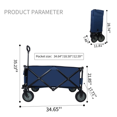 FURNIinspire Outdoor Serving Carts Utility Collapsible Folding Wagon Cart Heavy Duty Foldable Beach Wagon For Camping, Blue, 34.65"*17.71"*35.23" 4 FURNIinspire Outdoor Serving Carts Utility Collapsible Folding Wagon Cart Heavy Duty Foldable Beach Wagon For Camping, Blue, 34.65"*17.71"*35.23" - Image 2
