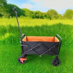 FURNIinspire Wheelbarrows And Lawn Carts Folding Wagon Garden Cart, Lawn Cart With Solid Wheels And Handle, Black And Orange, 30“*15"*36" -HV GUEST 7a59c264 6a10 4d2b 8bc8 7d6e7298c204
