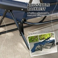 FURNIinspire Outdoor Portable Chair 4 Position Recline Foldable Design With Reading Hole For Poolside Relaxation, Black, Navy Blue, 74.4"*28.3"*32.3" -HV GUEST 7afcce9a 5c50 4947 b6af d7e87cc206b4