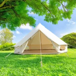 FURNIinspire Camping Tents Canvas Tent Bell Tent, Versatile Yurt Tent For Family Camping, Outdoor Hunting, Party, White, 132.68"*204.72"*107.09" -HV GUEST 7b881b3a 36ee 4ca3 b131 c6c82b80aa48
