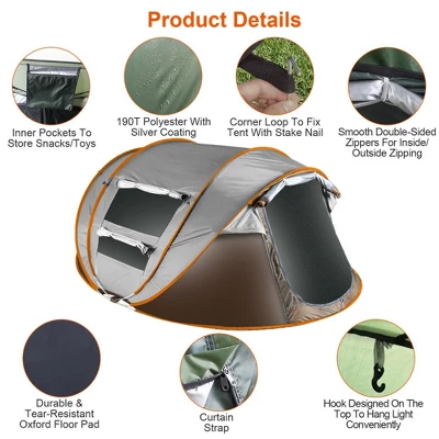 FURNIinspire Camping Tents 5-8 Person Pop Up Tent For Outdoor Hiking, Beach, Sun Shelter With Mosquito Net Windows, Gray, 108.72"*81.48"*45.6" 3 FURNIinspire Camping Tents 5-8 Person Pop Up Tent For Outdoor Hiking, Beach, Sun Shelter With Mosquito Net Windows, Gray, 108.72"*81.48"*45.6"