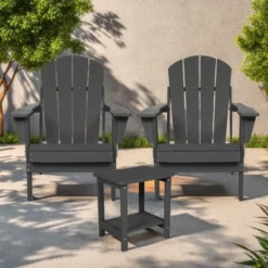 FURNIinspire Patio Seating Sets Folding Adirondack Chairs With Side Table, 3-Piece Rocking Chairs Set With Wood Texture, Gray, 30“*28”*35“ -HV GUEST 7ffa0c22 faf5 4f55 882d 70060dbd6cb5