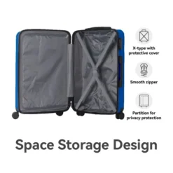 FURNIinspire Bag And Luggage Sets Hard Shell 3 Piece Suitcase Set, Travel Luggage Business Suitcases With Wheels, Blue, 19.88"*10.63"*29.92"