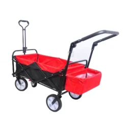 FURNIinspire Wheelbarrows And Lawn Carts Folding Wagon Collapsible Outdoor Utility Wagon, Lawn Car With Adjustable Handles, Black And Red, 53“*20"*43" -HV GUEST 81c442da 477a 4d1a b6bb 2bc29a8bd054