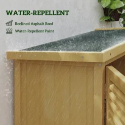 FURNIinspire Utility Storage Cabinet Wooden Outdoor Storage Cabinet Storage With Asphalt Roof 2 Wood Doors With Lock, Yellow, 38.40"*23.00"*13.40" 10 FURNIinspire Utility Storage Cabinet Wooden Outdoor Storage Cabinet Storage With Asphalt Roof 2 Wood Doors With Lock, Yellow, 38.40"*23.00"*13.40" -HV GUEST 82c47236 82c1 4511 8162 d90fe58ea2ee