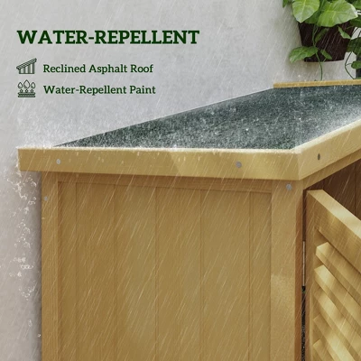 FURNIinspire Utility Storage Cabinet Wooden Outdoor Storage Cabinet Storage With Asphalt Roof 2 Wood Doors With Lock, Yellow, 38.40"*23.00"*13.40" 6 FURNIinspire Utility Storage Cabinet Wooden Outdoor Storage Cabinet Storage With Asphalt Roof 2 Wood Doors With Lock, Yellow, 38.40"*23.00"*13.40" - Image 4