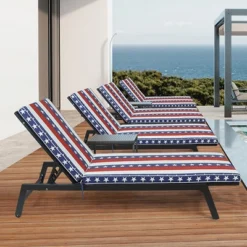 FURNIinspire Outdoor Seat Cushions 2pcs Outdoor Cushion Set Replacement, Red And Blue Stripes Seat Cushion, Multicolored, 74.4"*22.05"*2.76" -HV GUEST 84669684 a0c0 4485 b140 8ae4b7569617